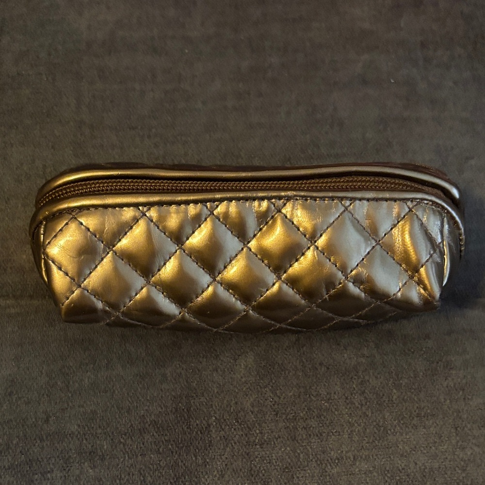 Quilted Metallic Cosmetic Pouch - Bronze